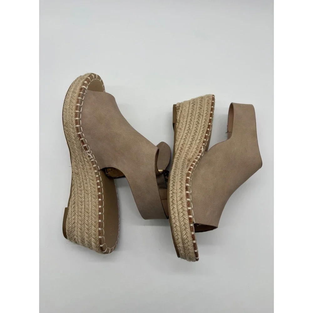 Catherine Catherine Malandrino Espadrille Wedge Womens 8 Taupe Like New Buckle